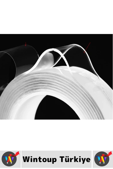 Ultra Güçlü Esnek Kesilebilir Kolay Kullanım Estetik Çift Taraflı Nano Şeffaf Bant 3 CmX2 Metre 3 Ad - Resim 5