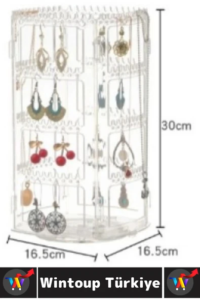 Dayanıklı Plastik Çok Şık Modern Pratik Düzenleyici Takı Küpe Kolye Yüzük 360° Döner Takı Organizeri - 7