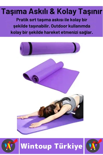 Taşıma Askılı Konforlu Su Geçirmez Kaymaz Pilates Aerobik Fitness Çadır Zemin Yer Minderi Kamp Matı - 6