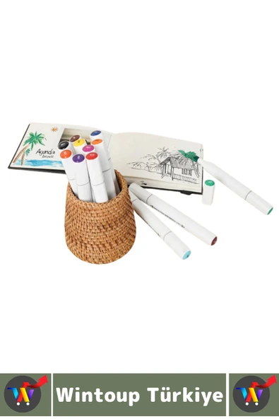 Yüksek Kaliteli Okul Hobi Sanat Çizim Canlı Renkli Çift Taraflı Marker Kutulu Boya Kalemi 12 Parça - 2