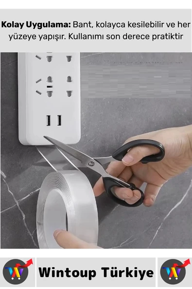 Ultra Güçlü Esnek Kesilebilir Kolay Kullanım Estetik Çift Taraflı Nano Şeffaf Bant 3 CmX2 Metre 4 Ad - Resim 3