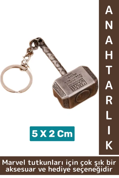 Yüksek Kaliteli Dekoratif Çok Şık Hediyelik Marvel Figürü Oynar Başlıklı Anahtarlık THOR ÇEKİCİ