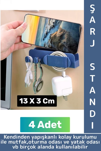 Kendinden Yapışkanlı Mutfak Yatak Oturma Odası Dağınıklık Önleyen Çok Amaçlı Duvar Şarj Standı 4 Adt ürün görseli