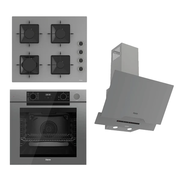 Ferre STEAMART-FRYART-SILENTART Serisi Gri Set (SS208 + QEP64CPR +D065-SA ) - Emaye Izgara