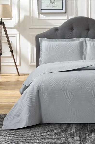 Prag Elyaf Dolgulu Çift Kişilik 240x260 Cm Yatak Örtüsü Gri ürün görseli