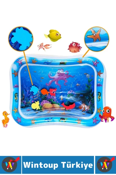 Özel Üretim BPA Free Bebek Aktivite Oyuncağı Emekleme Zamanı Yatak Minder Renkli Su Oyun Matı Mavi - 3