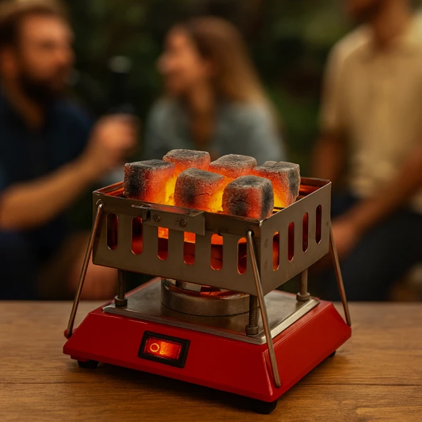 Periboia Kare Krom Elektrikli Nargile Köz Ocağı