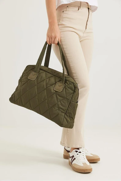 CALİENTE Kapitone Kumaş Cüzdanlı  El Ve Omuz Çantası Haki - Resim 2