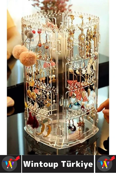 Dayanıklı Plastik Çok Şık Modern Pratik Düzenleyici Takı Küpe Kolye Yüzük 360° Döner Takı Organizeri - 3