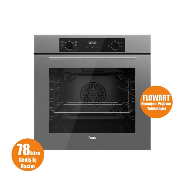 Ferre FLOWART-SILENTART Serisi Gri Set (SS038 + QBL63CPR +D065-SA ) - Emaye Izgara / 75 cm Ocak - Resim 4