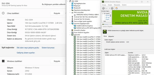 HP Victus 16-R0007NT Intel Core i7 13700H 16GB RAM 1TB SSD RTX4070 16.1” FHD 144Hz 7P6B3EA (İKİNCİ EL) - 5