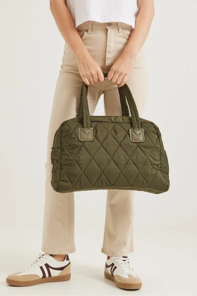 CALİENTE Kapitone Kumaş Cüzdanlı  El Ve Omuz Çantası Haki ürün görseli 1