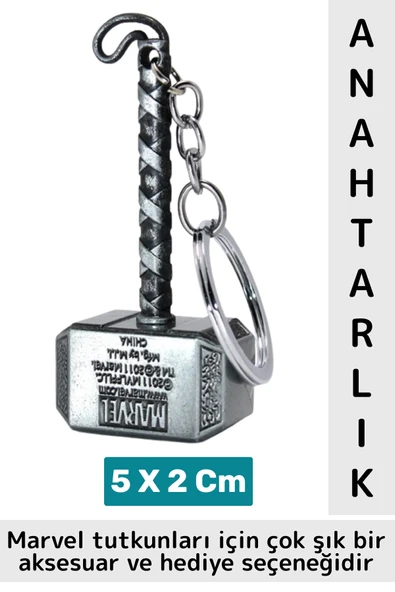 Yüksek Kaliteli Dekoratif Çok Şık Hediyelik Marvel Figürü Oynar Başlıklı Anahtarlık THOR ÇEKİCİ - 1