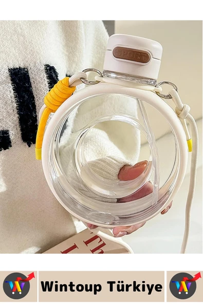 Premium Ergonomik Sızdırmaz Kapak Omuz Askılı Spor Okul Ofis Çok Şık Estetik Su Matarası 750 ML - 4