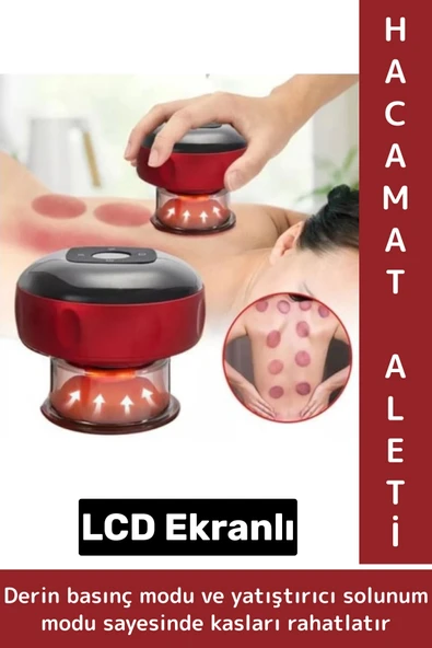 Premium Seri Taşınabilir Ev Ofis Seyahat 6 Isı/Güç Modlu LCD Ekranlı Elektronik Vakum Hacamat Aleti