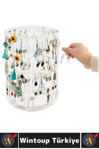 Dayanıklı Plastik Çok Şık Modern Pratik Düzenleyici Takı Küpe Kolye Yüzük 360° Döner Takı Organizeri - 5