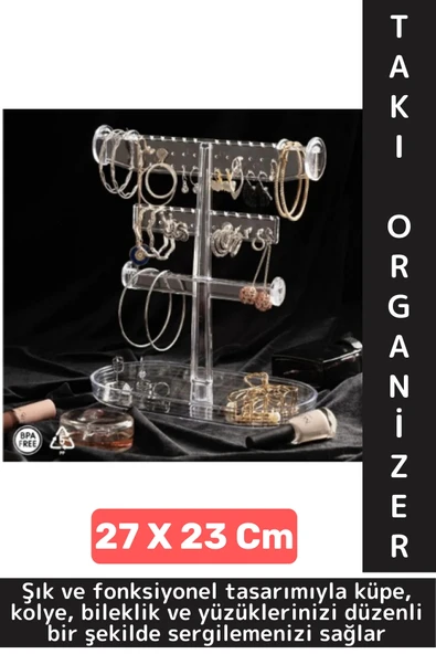 Dayanıklı Çok Şık Modern Pratik Düzenleyici Takı Küpe Kolye Yüzük Şeffaf Takı Organizeri 27 X 23 Cm
