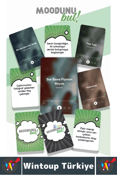 Eğlenceli Genç Yetişkin Arkadaş Müzik Oyunu Moodunu Bul Mini-Lyric Vibe Oyun Kartları 45 Kart - Resim 2