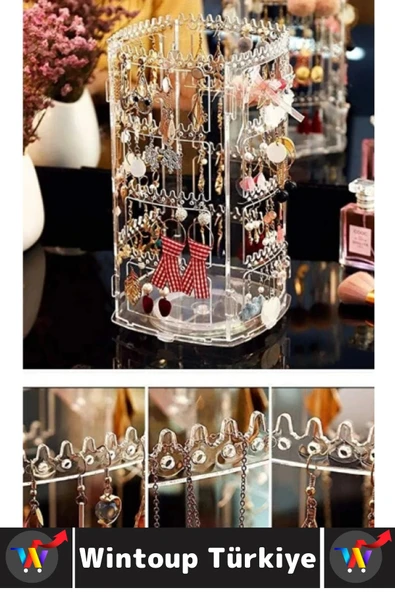 Dayanıklı Plastik Çok Şık Modern Pratik Düzenleyici Takı Küpe Kolye Yüzük 360° Döner Takı Organizeri - 2