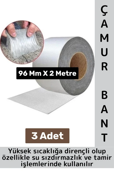 Ultra Güçlü Su Geçirmez Isıya Dayanıklı Alüminyum İzolasyon Tamirat 96 Mm X 2 Metre Çamur Bant 3 Adt ürün görseli 1