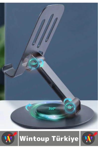 Dayanıklı Kaymaz Dik Yatay Kullanım 360 Derece Dönebilir Katlanabilir Masaüstü Tablet Telefon Tutucu - Resim 2