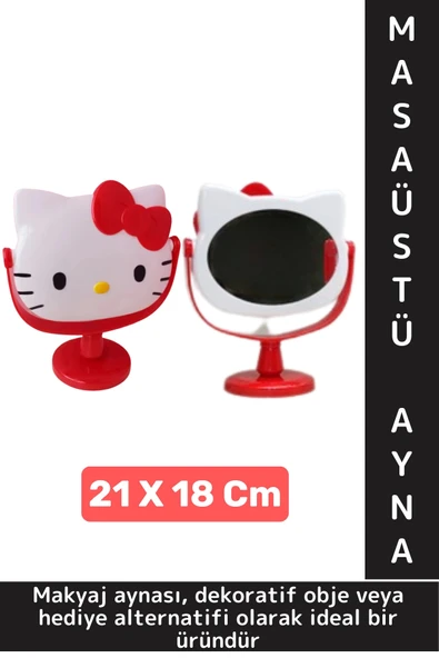 Dekoratif Hediye Sevimli Figür Hello Kitty Tasarımlı Komodin Makyaj Masası Masa Üstü Ayna 21 X 18 Cm ürün görseli