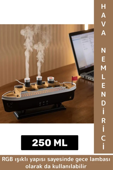 Premium RGB Aydınlatma Uzaktan Kumandalı Titanik Gemi Tasarım Gece Lambası Şık Oda Hava Nemlendirici