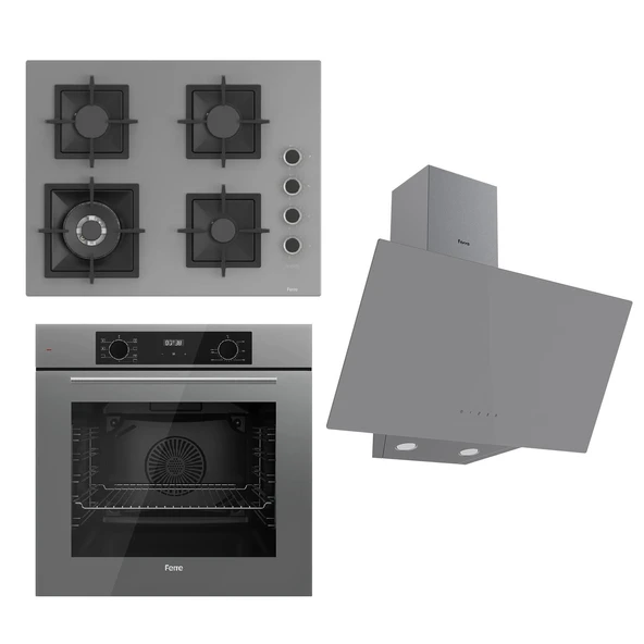 Ferre FLOWART Serisi Gri Set (SC408-WFA + QBL63CPR +D079 ) - Döküm Izgara / 65 cm Ocak ürün görseli 1