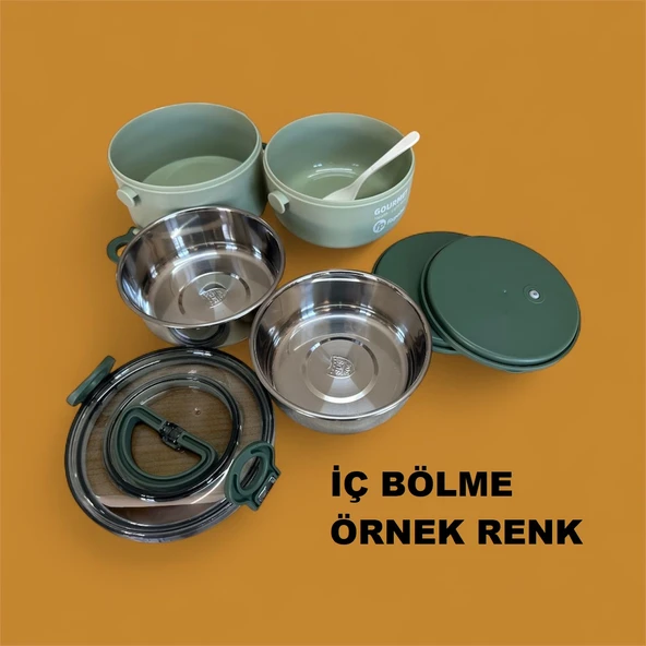 Fixpoint Çelik Beslenme Kabı Iki Katlı 1200ML Yeşil P1802 - 2