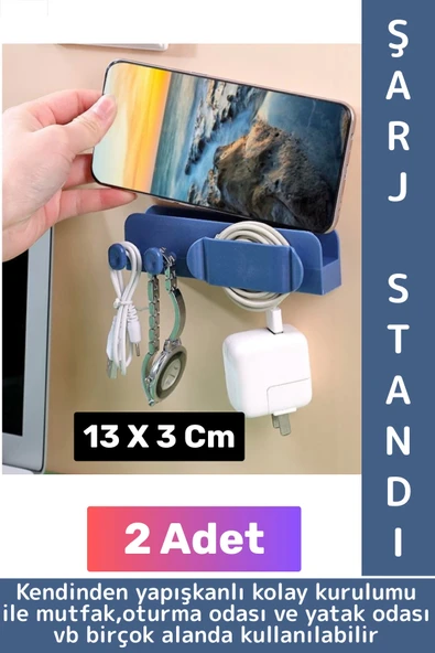 Kendinden Yapışkanlı Mutfak Yatak Oturma Odası Dağınıklık Önleyen Çok Amaçlı Duvar Şarj Standı 2 Adt ürün görseli