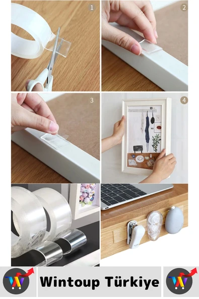 Ultra Güçlü Esnek Kesilebilir Kolay Kullanım Estetik Çift Taraflı Nano Şeffaf Bant 3 CmX2 Metre 4 Ad - Resim 2
