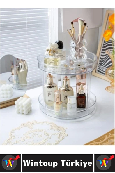 Dayanıklı Plastik Mutfak Baharat Banyo Takı Makyaj Ofis Çok Amaçlı Döner Tasarım İki Katlı Organizer - Resim 4