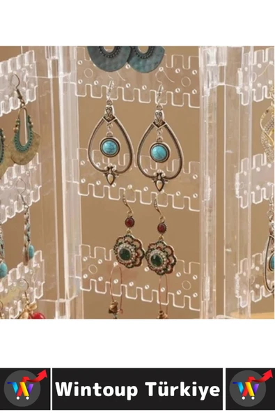 Dayanıklı Plastik Çok Şık Modern Pratik Düzenleyici Takı Küpe Kolye Yüzük 360° Döner Takı Organizeri - 4