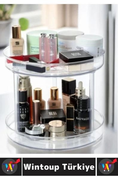 Dayanıklı Plastik Mutfak Baharat Banyo Takı Makyaj Ofis Çok Amaçlı Döner Tasarım İki Katlı Organizer - Resim 2
