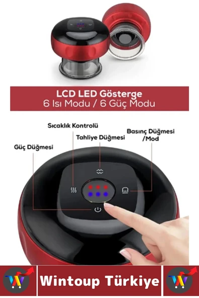 Premium Seri Taşınabilir Ev Ofis Seyahat 6 Isı/Güç Modlu LCD Ekranlı Elektronik Vakum Hacamat Aleti - 2