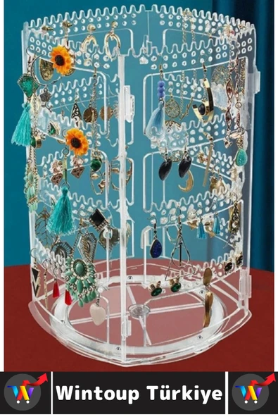 Dayanıklı Plastik Çok Şık Modern Pratik Düzenleyici Takı Küpe Kolye Yüzük 360° Döner Takı Organizeri - 6