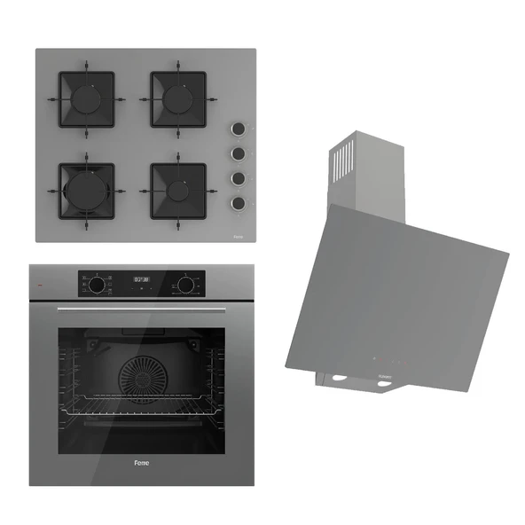 Ferre FRLOWART-SILENTART Serisi Gri Set (SS208 + QBL63CPR +D079-SA ) - Emaye Izgara ürün görseli 1