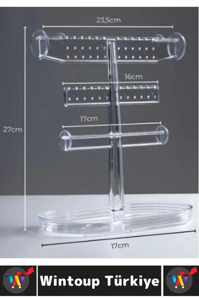 Dayanıklı Çok Şık Modern Pratik Düzenleyici Takı Küpe Kolye Yüzük Şeffaf Takı Organizeri 27 X 23 Cm - 3