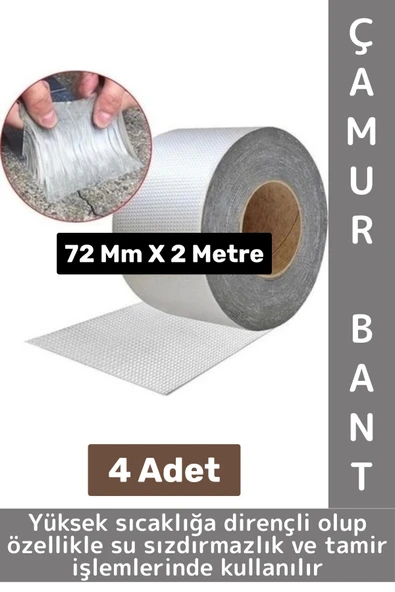 Ultra Güçlü Su Geçirmez Isıya Dayanıklı Alüminyum İzolasyon Tamirat 72 Mm X 2 Metre Çamur Bant 4 Adt