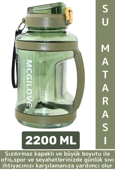 Dayanıklı Ev Ofis Seyahat Outdoor Spor Kullanım Büyük Boy Sızdırmaz Kapaklı Su Matarası 2200 ML - 1