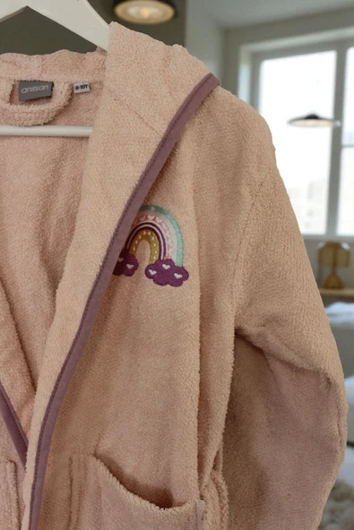 %100 Pamuklu Pudra Çocuk Bornozu - 2-4 Yaş - Yumuşak, Nefes Alabilir - 3