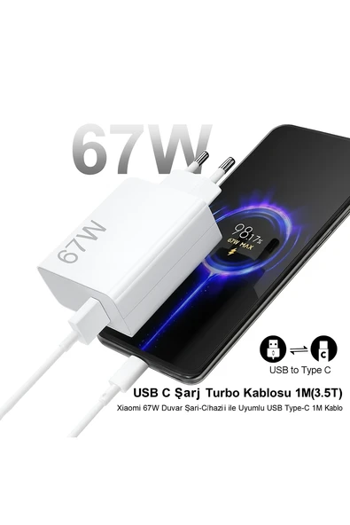 67W Turbo Sayaçlı Süper Hızlı Şarj Cihazı iPhone Samsung Xiaomi Laptop Uyumlu - 2