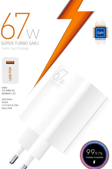 67W Turbo Sayaçlı Süper Hızlı Şarj Cihazı iPhone Samsung Xiaomi Laptop Uyumlu
