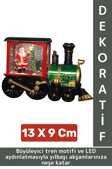 Dekoratif Çok Şık Hediyelik Masaüstü Ev Ofis Noel Yılbaşı Temalı Trenli Işıklı Kar Küresi 13 X 9 Cm ürün görseli