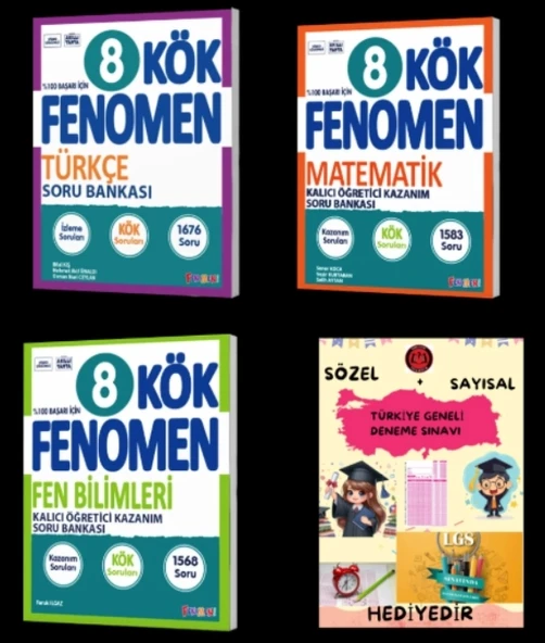 FENOMEN YAYINCILIK 8 KÖK Türkçe - Matematik - Fen Bilimleri Soru Bankası+Hediyelidir ürün görseli