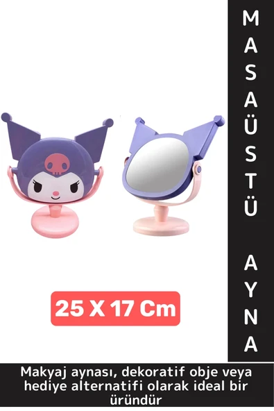 Dekoratif Hediyelik Sevimli Figür Kuromi Tasarımlı Komodin Makyaj Masası Masa Üstü Ayna 25 X 17 Cm ürün görseli