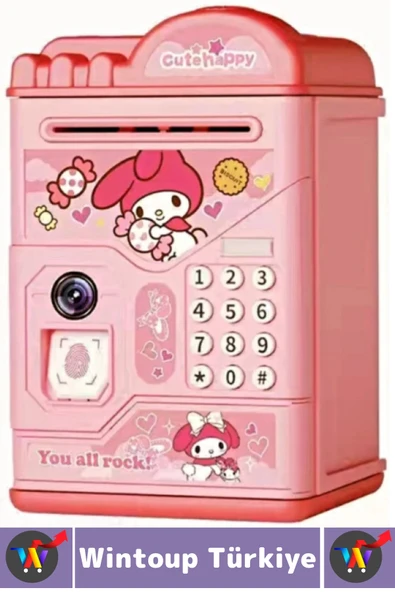 Eğlenceli Çocuk Para Biriktirme Alışkanlığı Kazandıran Kuromi Şifreli Parmak İzli Sesli ATM Kumbara - Resim 4