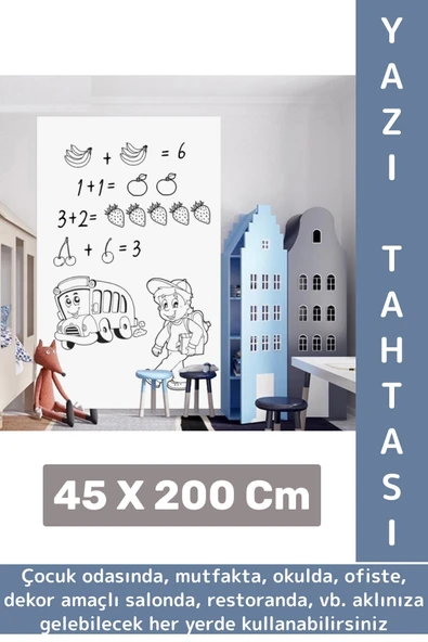 İz bırakmaz Çocuk Odası Ofis Restoran Dekorasyon Yapışkanlı Beyaz Yazı Tahtası Sticker 45 X 200 Cm ürün görseli