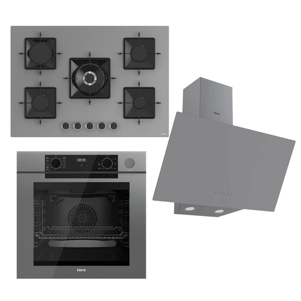 Ferre STEAMART-FRYART Serisi Gri Set (SS038 + QEP64CPR +D079 ) - Döküm Izgara / 75 cm Ocak