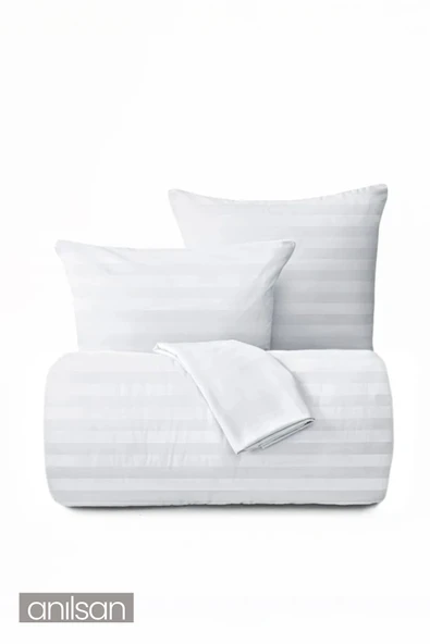 Çizgili Çift Kişilik Düğmeli Nevresim Yorgan Kılıfı %100 Pamuk, 83tel - 4